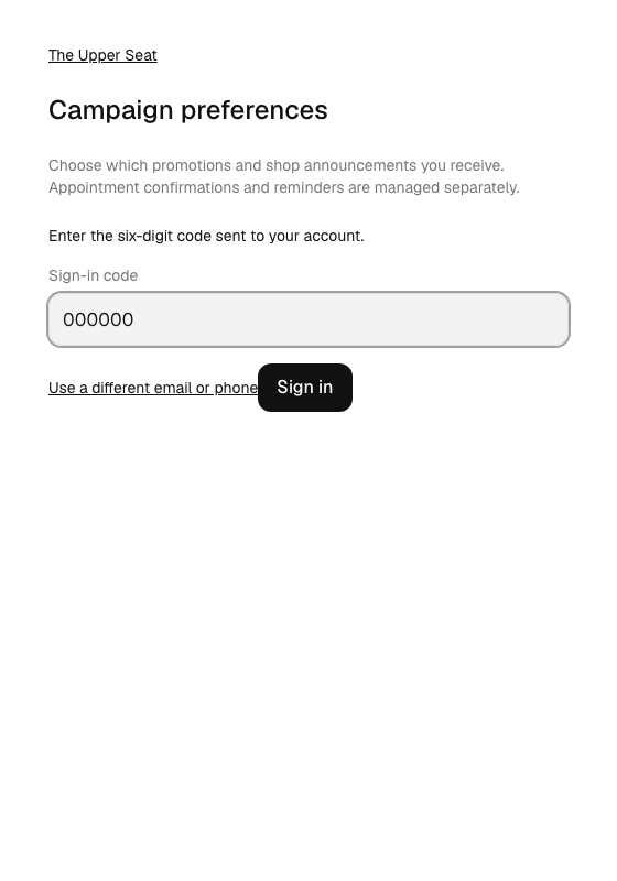 Campaign preferences code entry and Sign in button.
